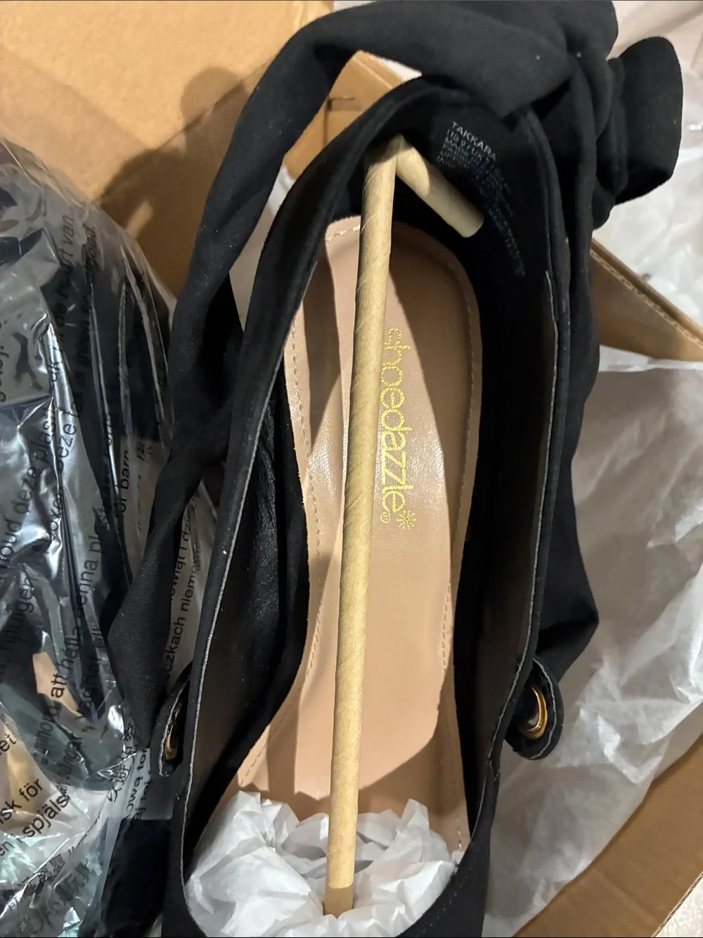 Shoe Dazzle Black Suede Platform Peep-Toe Heels with Wrap Ankle Tie